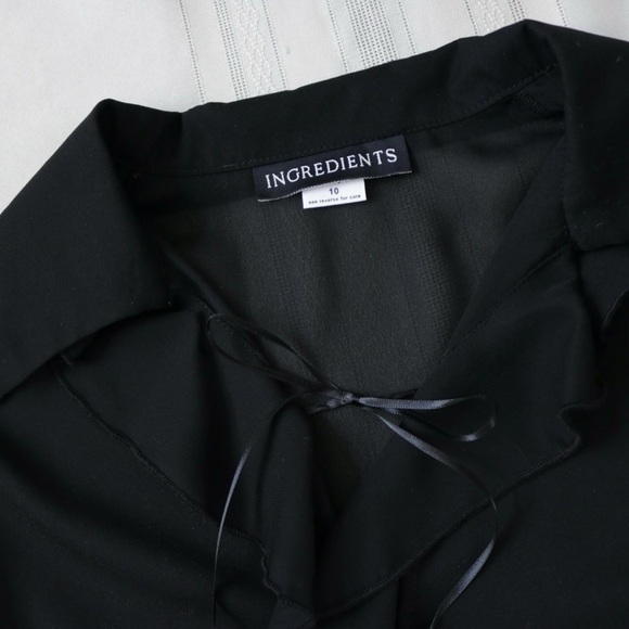 Black sheer mesh ruffle bell sleeve blouse - Picture 3 of 8